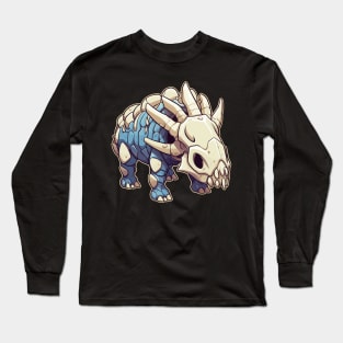 Spooky Kawaii Triceratops Isometric Dinosaur Skeleton Long Sleeve T-Shirt